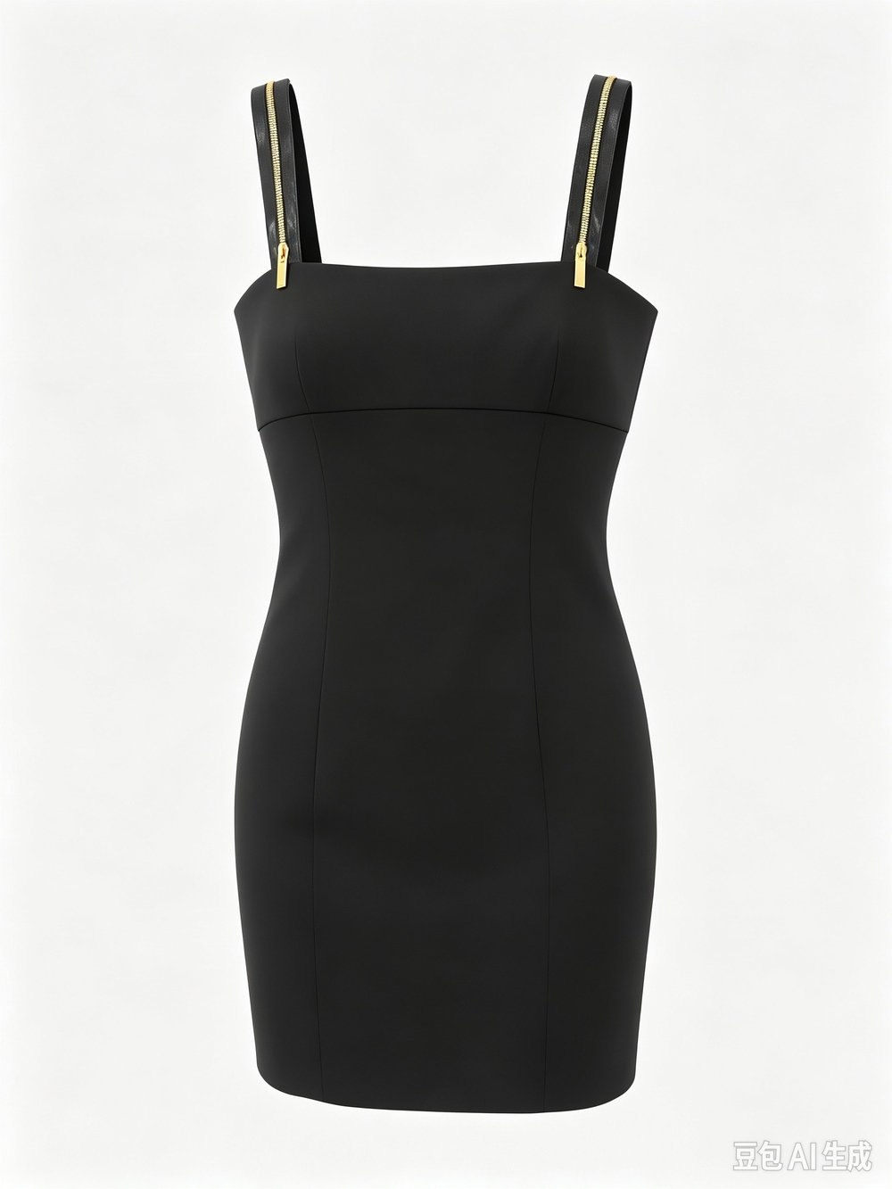 Versus Black Square-Neck Sheath Dress with Gold Accent Straps